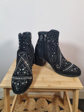 Load image into Gallery viewer, Sergio Todzi Crystal Embellished Gem Black Ladies Boots 6
