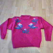 Load image into Gallery viewer, Vintage Mohair jumper fuschia flowers 6-12
