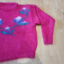 Load image into Gallery viewer, Vintage Mohair jumper fuschia flowers 6-12
