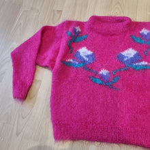 Load image into Gallery viewer, Vintage Mohair jumper fuschia flowers 6-12
