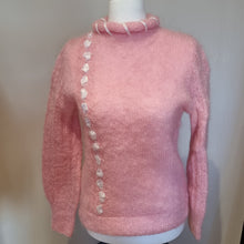 Load image into Gallery viewer, Vintage Mohair pink ribbon &amp; pearl jumper 6-10
