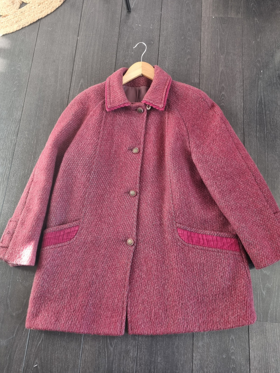 True Vintage David Barry Mohair & Wool Mix Midi Length Burgundy Coat 16