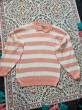 Load image into Gallery viewer, Vintage Breton Stripe Collared Orange Ladies Jumper 12

