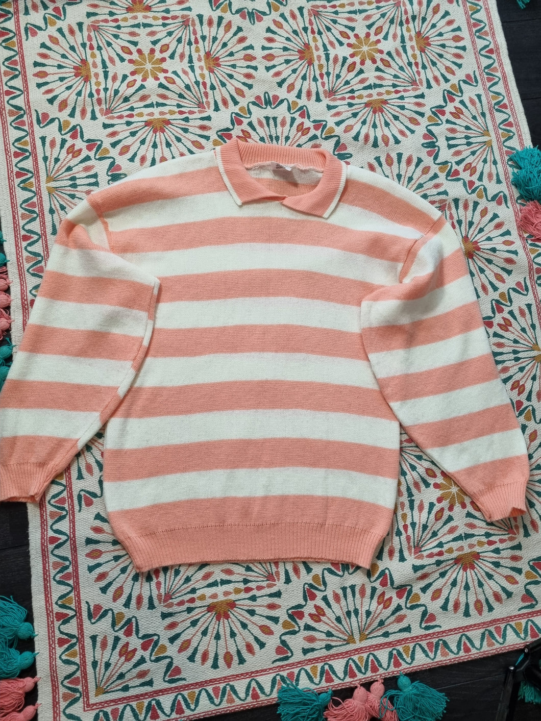 Vintage Breton Stripe Collared Orange Ladies Jumper 12
