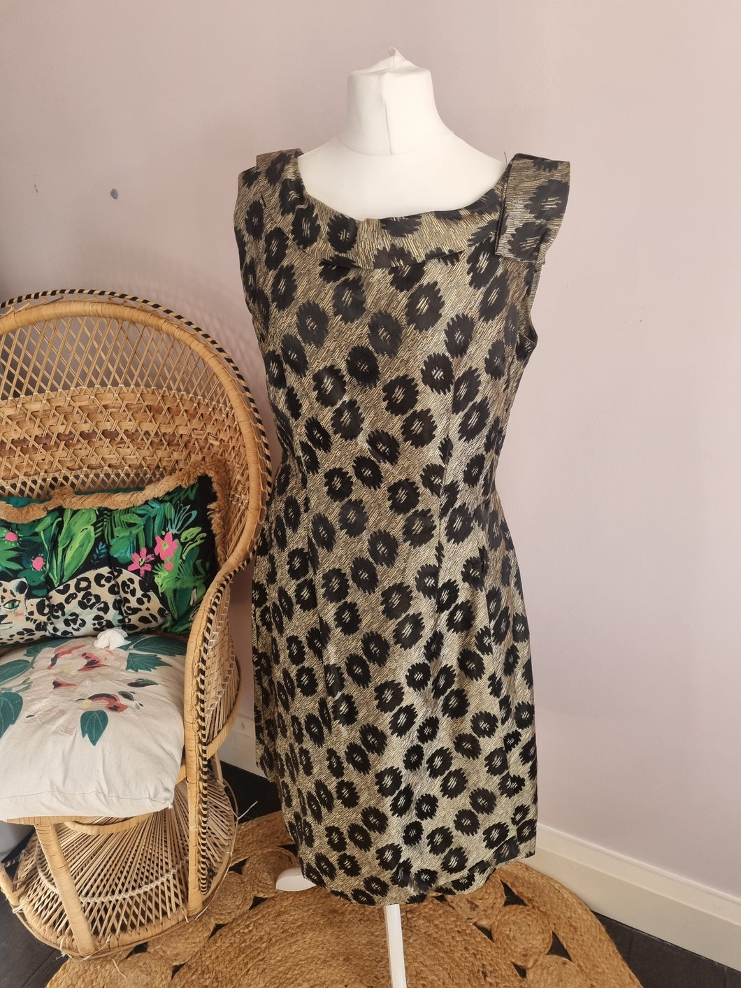 True Vintage Kitty Copeland 1960s Gold/Black Brocade Dress