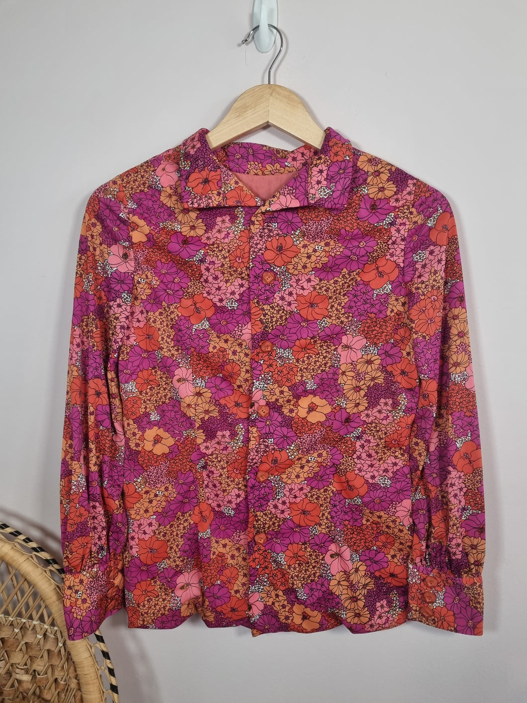 1970s Vintage Handmade Boho Floral Hippy Ladies Shirt 10