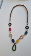 Load image into Gallery viewer, Raffia Woven Jewel Coloured Boho Hippy Long Necklace
