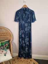 Load image into Gallery viewer, 70s Vintage Original Cape Sleeve Navy Floral Maxi Dress 8/10
