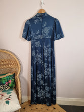 Load image into Gallery viewer, 70s Vintage Original Cape Sleeve Navy Floral Maxi Dress 8/10
