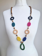 Load image into Gallery viewer, Raffia Woven Jewel Coloured Boho Hippy Long Necklace
