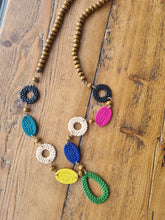 Load image into Gallery viewer, Raffia Woven Jewel Coloured Boho Hippy Long Necklace
