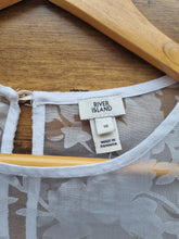 Load image into Gallery viewer, River Island White Patterned Sheer puff Sleeves Ladies Top 18
