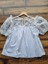 Load image into Gallery viewer, River Island White Patterned Sheer puff Sleeves Ladies Top 18
