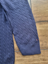 Load image into Gallery viewer, Tommy Hilfiger Navy Cable Knit Jumper with removeable Collar Ladies XL
