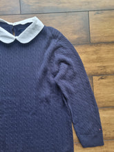 Load image into Gallery viewer, Tommy Hilfiger Navy Cable Knit Jumper with removeable Collar Ladies XL
