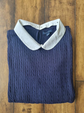 Load image into Gallery viewer, Tommy Hilfiger Navy Cable Knit Jumper with removeable Collar Ladies XL
