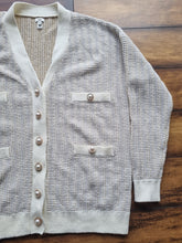 Load image into Gallery viewer, River Island Cream Gold Woven Knitted Pearl Button Ladies Cardigan M
