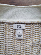 Load image into Gallery viewer, River Island Cream Gold Woven Knitted Pearl Button Ladies Cardigan M
