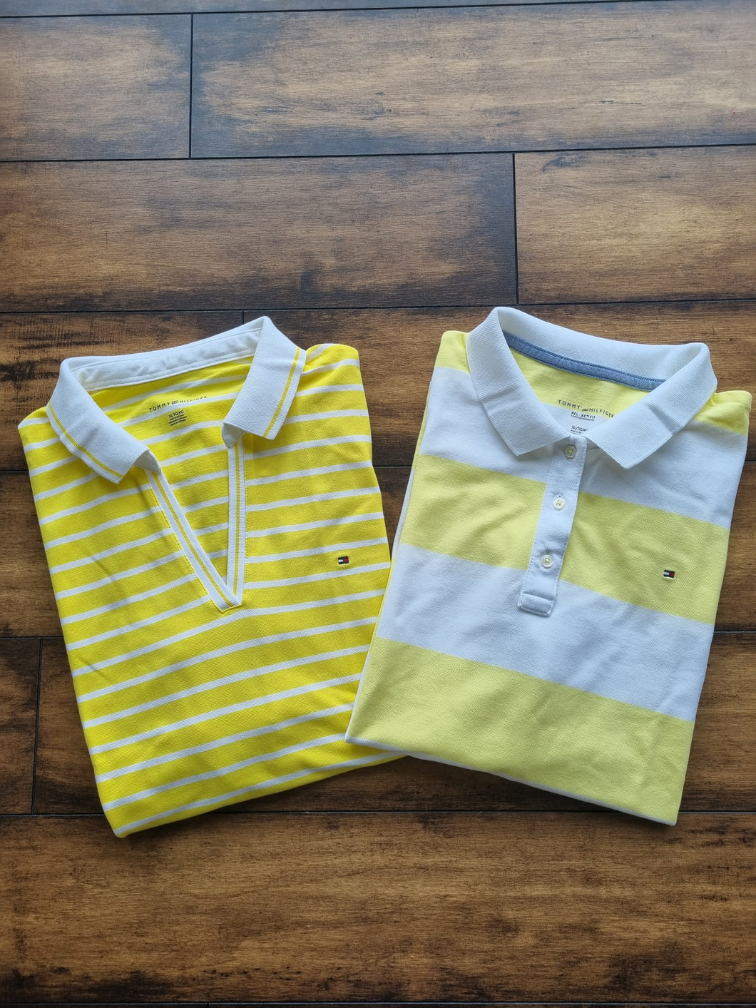 Tommy Hilfiger Bundle of 2 Ladies Yellow Striped Polo Shirts XL