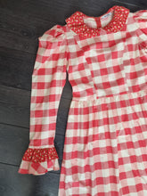 Load image into Gallery viewer, Batsheva Red Gingham Midi Prairie Floral Ruffle Collar Cotton Dress 8
