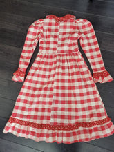 Load image into Gallery viewer, Batsheva Red Gingham Midi Prairie Floral Ruffle Collar Cotton Dress 8
