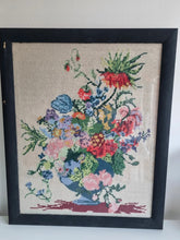 Load image into Gallery viewer, Large Vintage Crossstitch Tapestry Flowers in Vase
