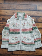 Load image into Gallery viewer, Handknit Vintage Crochet Knit Chunky Woollen Zipup Cardigan L
