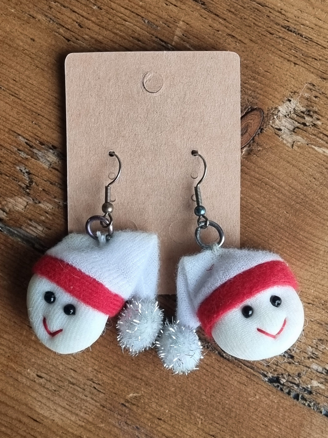 Vintage Pom Pom Hat Snowman Earrings