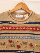 Load image into Gallery viewer, Vintage Oatmeal Embroidered Acorn Knitted Ladies Jumper M
