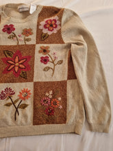 Load image into Gallery viewer, Vintage Boho Patchwork Style Floral Embroidered Ladies Knitted Jumper L
