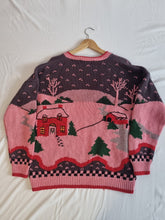 Load image into Gallery viewer, Vintage Pink Red House Scene Cottage Core Handknitted Ladies Jumper XL
