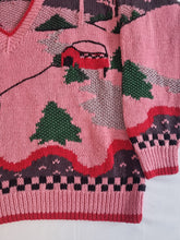 Load image into Gallery viewer, Vintage Pink Red House Scene Cottage Core Handknitted Ladies Jumper XL

