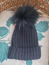 Load image into Gallery viewer, Black Real Fur Pom Pom Knitted Hat
