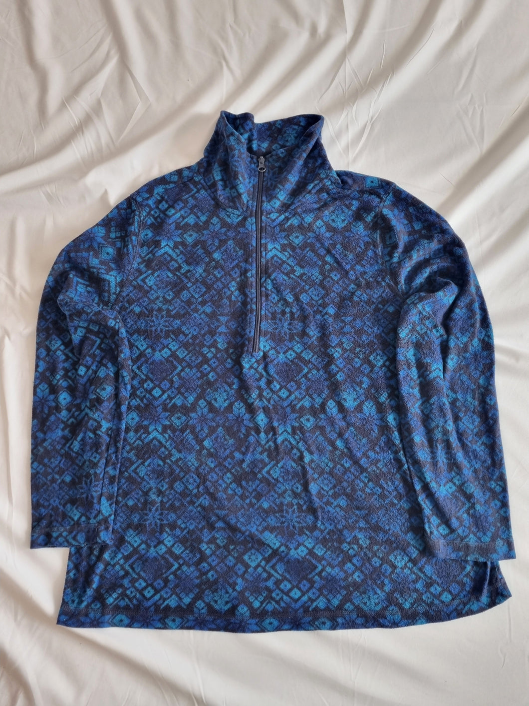 Blue Geo Patterned 1/4 Zip Patterned Fleece XL