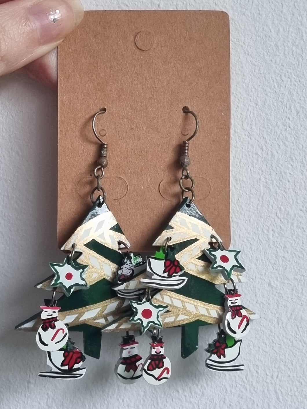 Vintage Christmas Tree with Hanging Charm Baubles Earrings