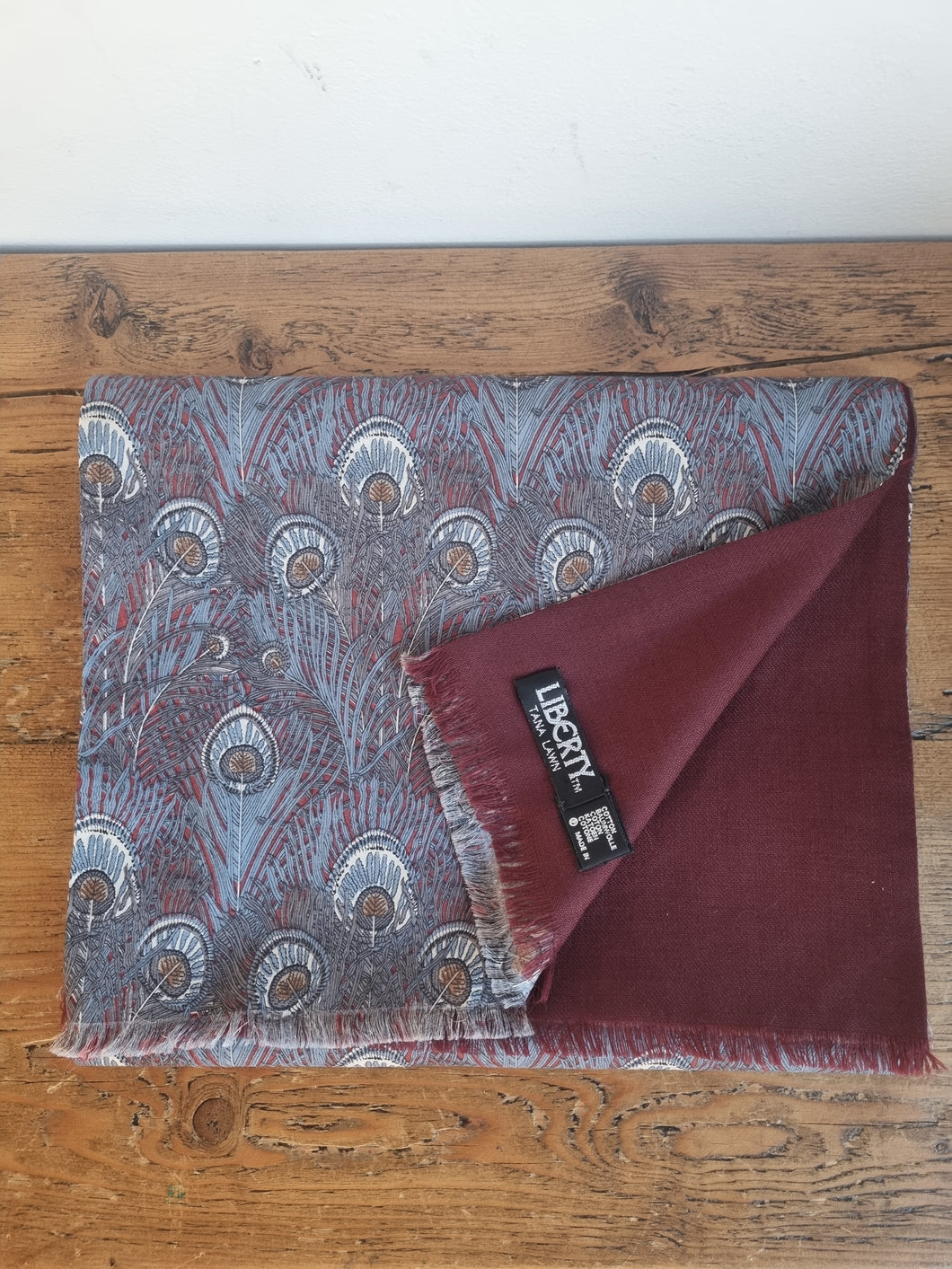 Vintage Liberty of London Tana Lawn Hera Peacock Print Cotton Scarf