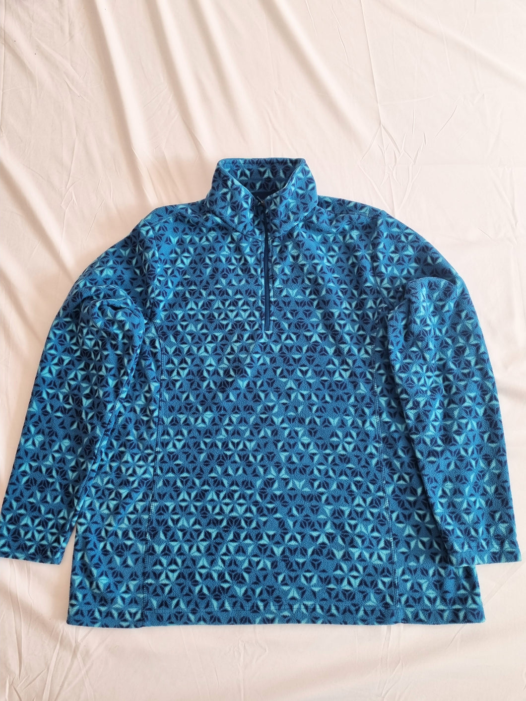 Lands End Turqouise Geometric 1/4 Zip Vintage Fleece XL