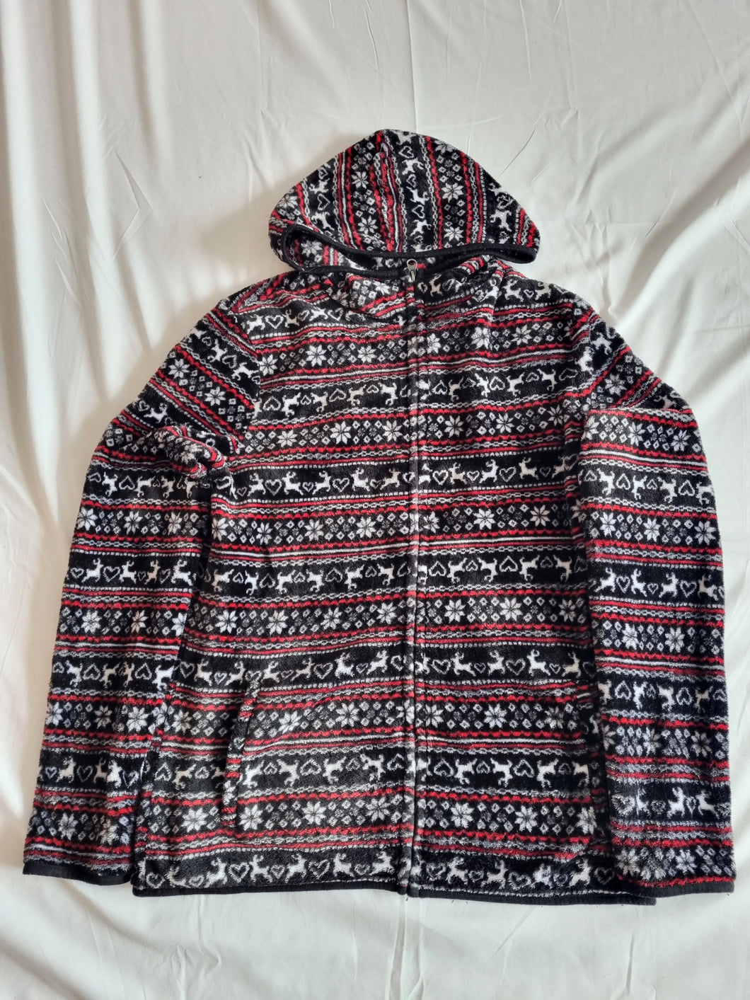 Christmassy Deer red/black hooded Vintage fleece M/L