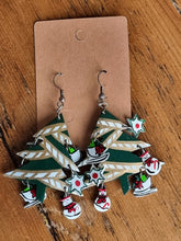 Load image into Gallery viewer, Vintage Christmas Tree with Hanging Charm Baubles Earrings
