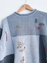 Load image into Gallery viewer, Blue Patchwork Embroidered Vintage Knit Ladies Jumper XL
