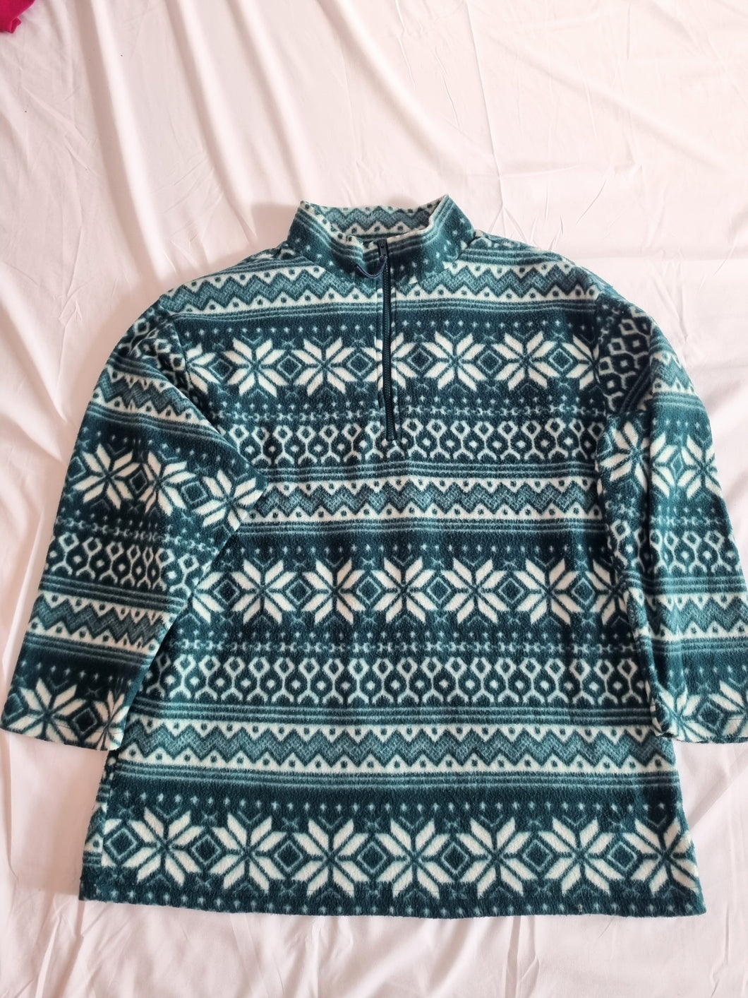 Teal Patterned Vintage Fleece XL